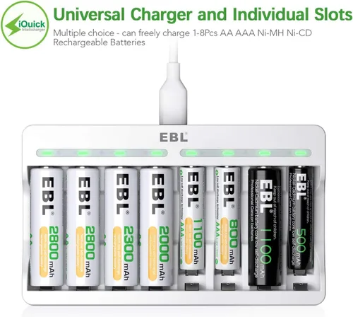 Vista 2 de EBL Baterías AAA Recargables con Cargador, 1100mAh NiMH, 1.2V, Recarga hasta 1200 veces, Baterías Triple A para Teléfono Inalámbrico (Paquete de 16)