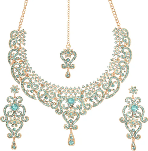 Vista 192 de Conjunto precioso de collar con look real Indian Bollywood, maravillosamente decorado, conjunto de collar adornado para mujer.