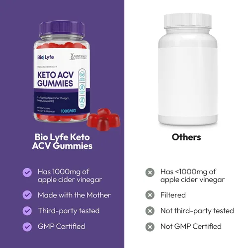 Vista 5 de Justified Laboratories Bio Lyfe Keto ACV Gummies (1000 mg) – 60 unidades, paquete de 3 – Hecho con la madre y vitamina B12 – Sin OMG, veganas, sin