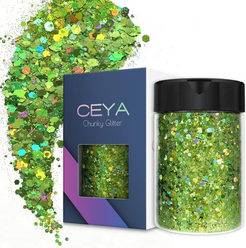 Vista 6 de Ceya Brillantina gruesa holográfica, 1 libra/16 onzas, oro diamante a granel, purpurina mixta gruesa y fina embotellada con lentejuelas metálicas