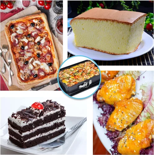 Vista 5 de Molde antiadherente antiadherente para tartas de queso, molde para tiramisú, molde rectangular con parte inferior extraíble, negro, 14 x 9 x 3