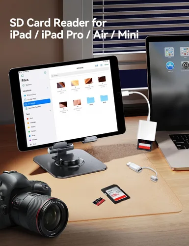 Vista 3 de BnmxTek Lector de Tarjetas SD para iPhone, Adaptador de Tarjeta SD con Conector Dual Lightning y USB-C para iPhone 5-14, iPhone 15 con USB-C, iPad