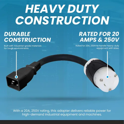 Vista 3 de IronBox Electric - Cable de alimentación de enchufe IEC C20 a L6-20R resistente - Chaqueta de 12 AWG - Clasificado para 20 amperios y 250 V - Cable