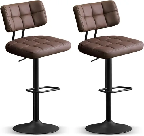 Vista 27 de Furniliving Juego de 2 Taburetes de Bar Modernos de Cuero Sintético, Taburetes Giratorios Tapizados con Respaldo, Sillas de Bar Ajustables de Altura