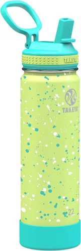 Vista 7 de Takeya Actives - Botella de agua con tapa con popote, duradera y de fácil cuidado, con aislamiento de acero inoxidable, tapa sin BPA con asa