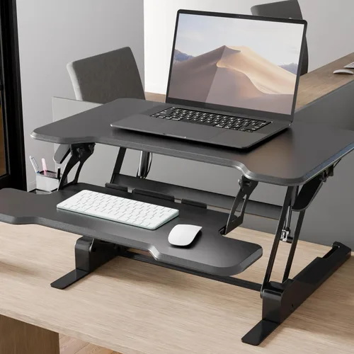 Vista 5 de Mount-It! Convertidor de escritorio de pie ajustable en altura, elevador compacto de escritorio de mesa de 30 pulgadas de ancho con resorte de gas