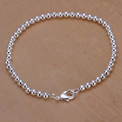 Vista 4 de Cutesmile Joyería de moda 925 plata esterlina 0.157 in Lucky Round Beads pulsera para mujer, Plata
