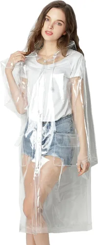Vista 2 de Impermeable súper transparente para mujer, poncho de lluvia impermeable de EVA con cordón de capucha