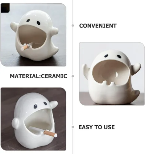 Vista 3 de GANAZONO Cenicero fantasma adorno de cerámica lindo soporte decorativo para fumadores compacto para uso en interiores, decoración de mesa para sala