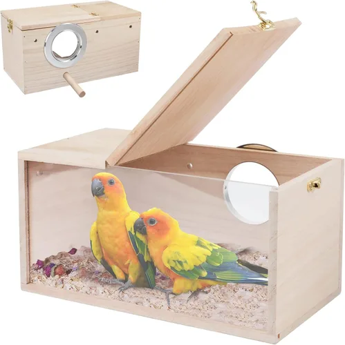 Vista 10 de Caja nido de periquitos, caja nido de aves de cacatúa con percha (S)