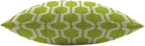 Vista 3 de Mugod Almohada con patrón hexagonal, diseño geométrico, enrejado, polígono, verde lima y blanco, algodón y lino, funda de cojín cuadrada estándar