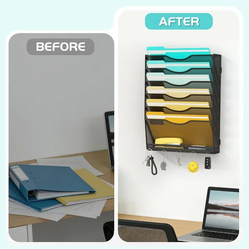 Vista 5 de Delifox Organizador de archivos de pared de 7 niveles, soporte para archivos de pared, organizador de carpetas de papel de montaje en pared