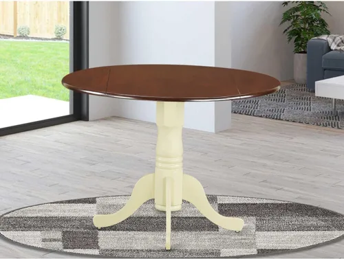 Vista 52 de HomeStock Mesa de comedor redonda de madera, mesa de cocina resistente para espacios pequeños, color negro y cereza/36 pulgadas sin gotas