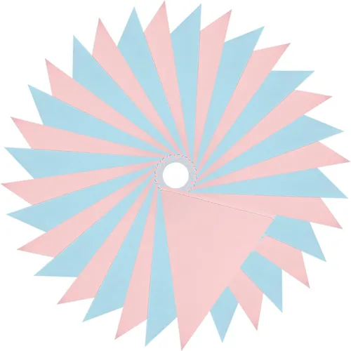 Vista 5 de Mefuny Banderín de revelación de género de 30 pies, 48 unidades, color azul claro y rosa, banderas triangulares de papel para decoración para baby