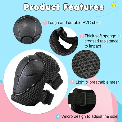 Vista 6 de Conjunto de casco de bicicleta para niños, casco ajustable para niños pequeños de 2 a 8 años con rodilleras, coderas y muñequeras Casco