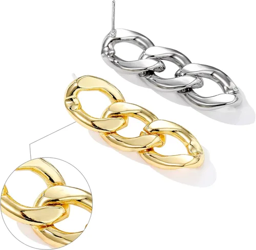Vista 5 de BUREI Aretes colgantes de oro de 18 quilates con cadena simétrica para mujeres y niñas