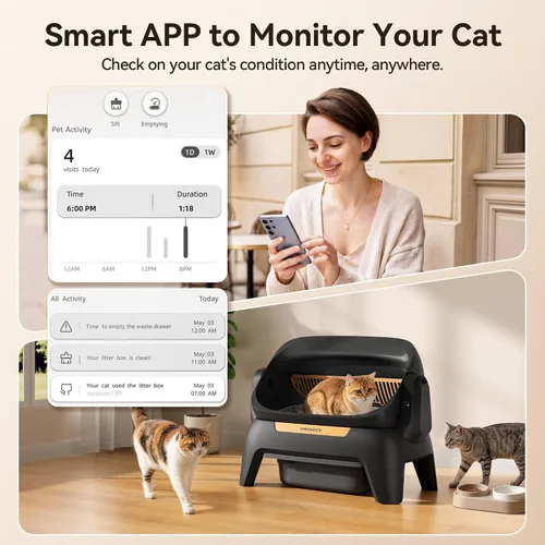Vista 4 de Meowant Caja de arena automática extragrande, exploración infrarroja y Negro