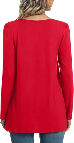 Vista 3 de Anymeet 2023 Womens Spring Fall Tunic Top Long Sleeve Casual Tee Pleated Shirts Comfy Loose Blouses