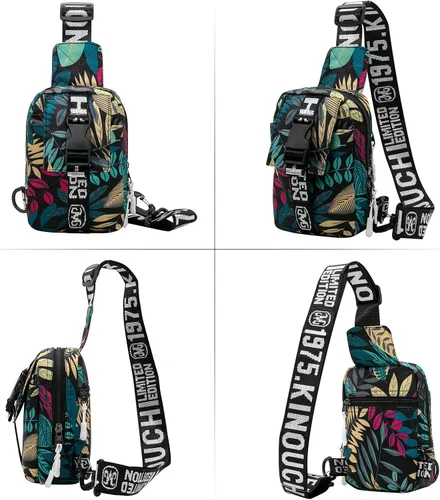 Vista 7 de Long Keeper Bolso bandolera pequeño para hombre, mochila ligera para el pecho, bolsas de hombro para senderismo, ciclismo, viajes, correr, Hoja Azul