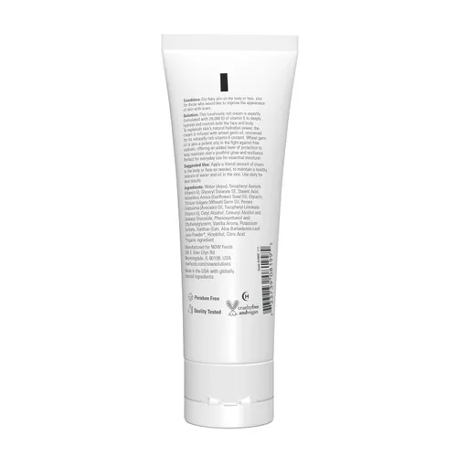 Vista 2 de NOW Solutions, Crema de vitamina E 28,000 UI, humedad intensa, vitamina E concentrada, 4 onzas