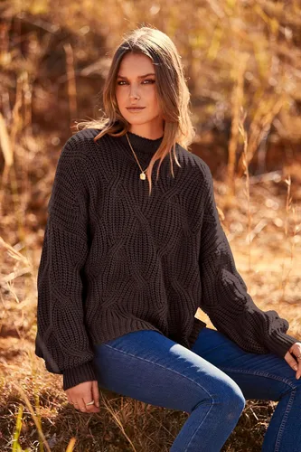 Vista 5 de PRETTYGARDEN Suéteres de otoño de gran tamaño para mujer, estilo casual, cuello redondo, manga larga, tejido trenzado grueso, blusa