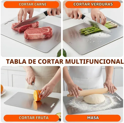 Vista 4 de Tablas de cortar de titanio 100% puro para cocina, tabla de cortar de doble cara de grado alimenticio, borde liso sin daño, ahorro de espacio, apto