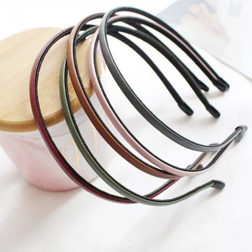 Vista 2 de Diadema de cuero delgada cubierta con lazos para el cabello, cierre de lazo para el cabello, bandas para el cabello con purpurina para mujeres