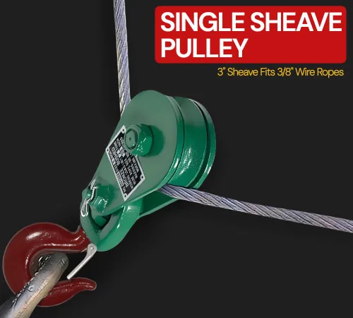 Vista 4 de Mytee Products Bloque de arrebate con gancho WLL 2 Toneladas Polea de 3"' + ' Cable de alambre de 3/8" Pulley para rescate con enrollamiento