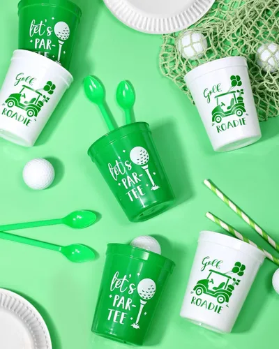 Vista 7 de Nefelibata Copas de golf para despedida de soltera, 12 unidades, vasos de plástico Let's Par-Tee, decoraciones de fiesta temática de golf