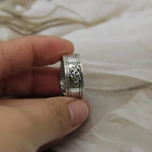 Vista 3 de ZMANYIJEW Feng Shui Pixiu Mantra - Anillo vintage ajustable para mujeres y hombres, amuleto budista de buena suerte, mantra, doble protección