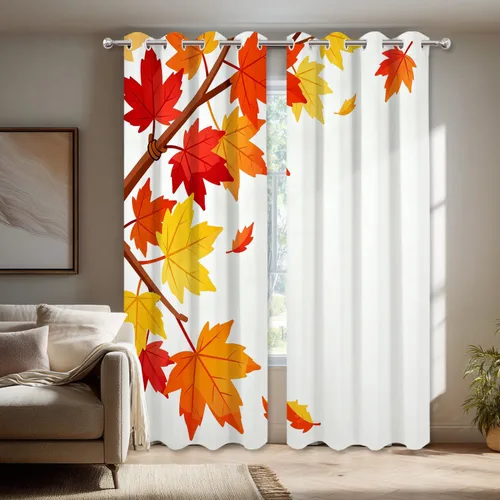 Vista 319 de Shrahala Orange Autumn Autumn Blackout Curtain Tiers, Fall Kitchen Valance Light Blocking Tier Drapes with Rod Pocket, 2 Pack 26 X 24 in