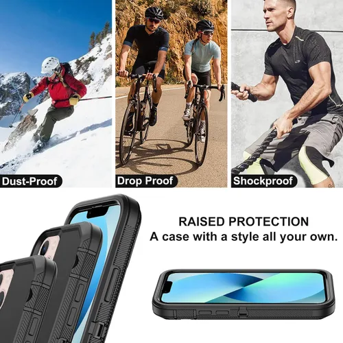 Vista 6 de Funda para iPhone 13 Mini con 2 protectores de pantalla, protección contra caídas a prueba de golpes, cuerpo completo, resistente, 3 capas, militar