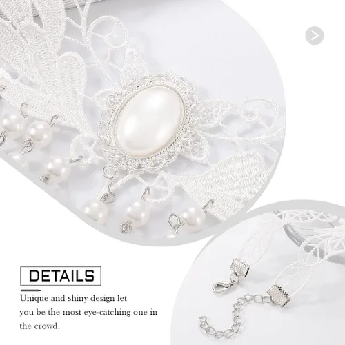 Vista 7 de Zoestar Gargantilla de encaje, collar con colgante de perlas y borlas, collar de encaje blanco vintage, accesorios de cadena para mujer