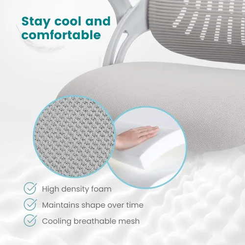 Vista 5 de DUMOS Silla de escritorio para computadora de oficina, ergonómica, de malla con respaldo medio, giratoria, con ruedas, cómodo soporte lumbar