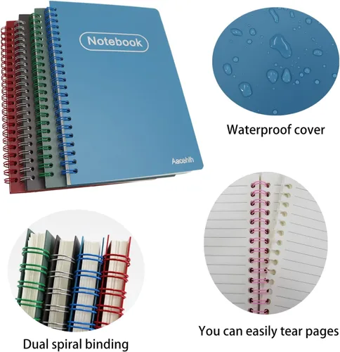Vista 4 de Juego de 4 cuadernos en espiral, tamaño A5, 5.7 x 8.3 pulgadas, 80 hojas por cuaderno, diarios de escritura para trabajo, oficina y suministros
