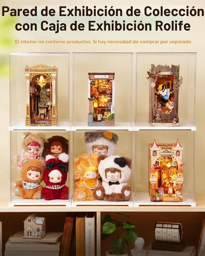 Vista 9 de Rolife Vitrina acrílica para coleccionables, escaparate de protección a prueba de polvo con base blanca con puerta para juguetes de peluche, rincón