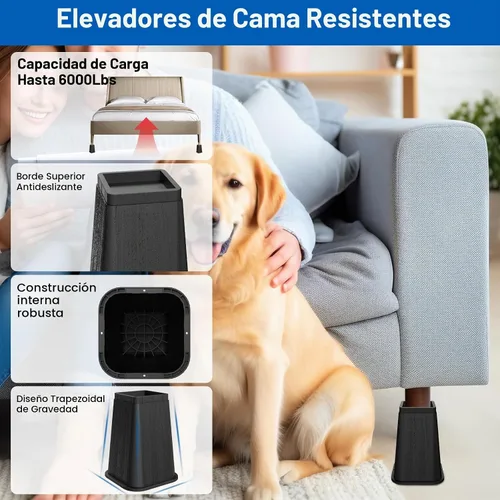 Vista 5 de MYMULIKE Elevador de Cama de 8 Pulgadas de Alta Resistencia, Soportes de Elevación de Muebles Soporta Hasta 6,000 Libras para Mesa, Pata de Negro