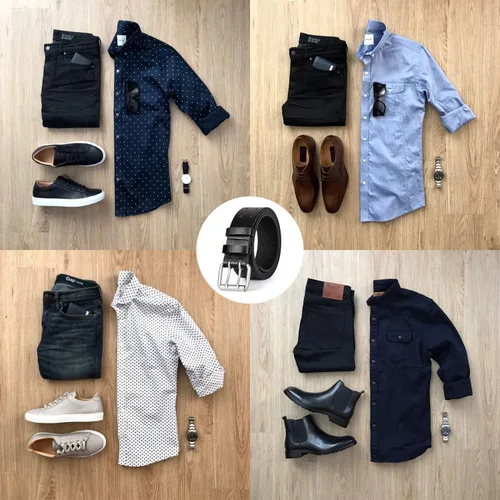 Vista 7 de VONMELLI Cinturón de cuero de doble punta para hombres, cinturón de doble ojal para pantalones