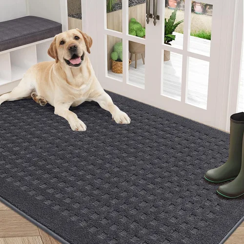 Vista 26 de BEQHAUSE Tapetes para puerta de 20 x 32 pulgadas, tapete antideslizante de punto gofre, de perfil bajo, resistente a la suciedad y absorbente, Beige