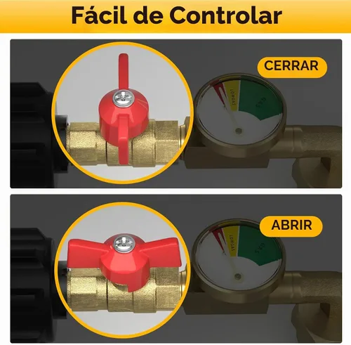 Vista 4 de Adaptador de relleno de propano mejorado para tanques de 1 libra, con válvula y manómetro, llena botellas de 1 libra desde tanque de 20 libras