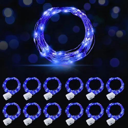 Vista 33 de AIKEI Paquete de 12 luces LED de hadas que funcionan con pilas, guirnaldas de luces impermeables de 7 pies, 20 luces LED de luciérnagas estrelladas