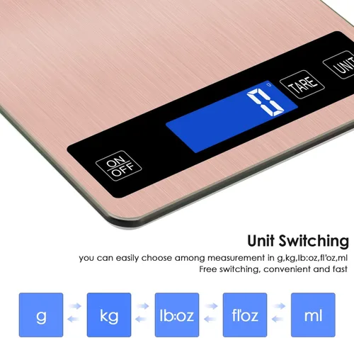 Vista 3 de Báscula digital de cocina, báscula de cocina recargable de acero inoxidable de 11.0 lbs/11 libras, de alta precisión, sensor táctil, pantalla LCD