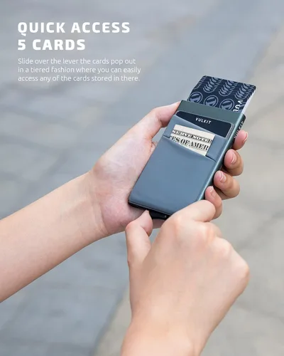 Vista 2 de VULKIT Card Holder with Money Pocket Pop Up Wallet RFID Blocking Slim Metal Bank Card Case Holds 5 Cards and Notes