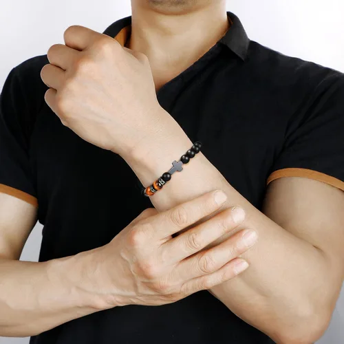 Vista 4 de Pulsera de cruz para hombres, para papá, hijo, nieto, marido, padrino, tío sobrino, hermano, regalo inspirador de ojo de tigre, pulsera curativa