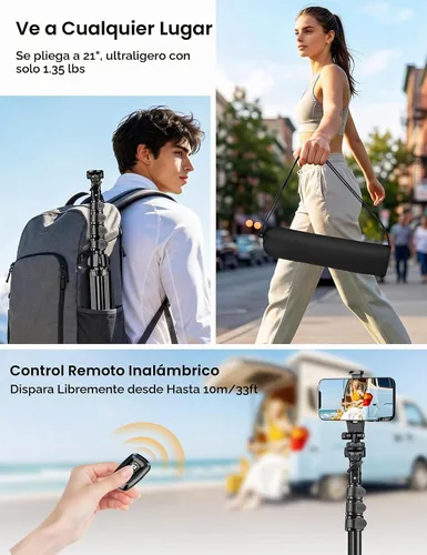Vista 7 de Trípode magnético de 71 pulgadas para cámara de iPhone con control remoto