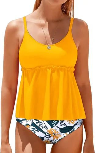 Vista 6 de Daci Women High Waisted Two Piece Tankini Peplum Swimsuits with Shorts Tummy Control Flowy Bathing Suits