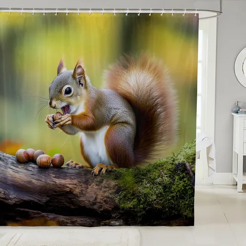 Vista 14 de Erosebridal Cortina de ducha con diseño de zorro, bonito diseño de animales del bosque, para niños y niñas, con dibujos animados, con cabeza