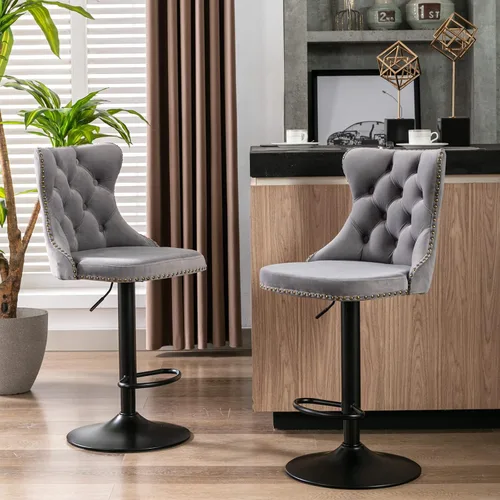 Vista 11 de Polibi Taburetes de bar giratorios, 2 piezas, altura del asiento ajustable de 25 a 33 pulgadas, sillas de bar tapizadas modernas con botón copetudo