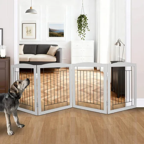 Vista 20 de ZJSF Puerta plegable independiente para perros para casa, puerta de madera extra ancha para cachorros, escaleras, puertas para mascotas, valla alta