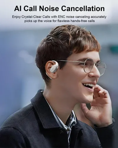 Vista 3 de ENC - Auriculares inalámbricos con 2 micrófonos, llamadas claras AI, cómodos ganchos para los oídos, sonido estéreo, auriculares Bluetooth